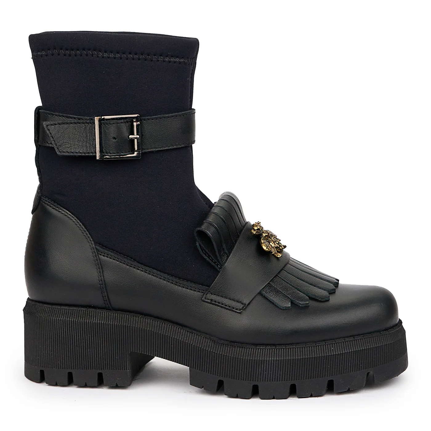 Ghete dama din piele naturala neagra cu accesoriu 14435