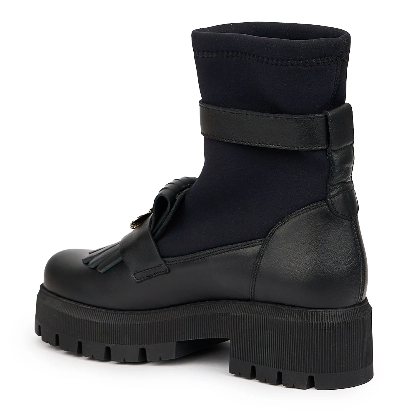 Ghete dama din piele naturala neagra cu accesoriu 14435 - Image 2
