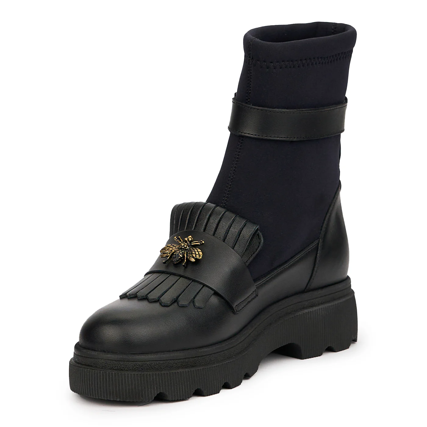 Ghete dama din piele naturala neagra cu accesoriu 14580 - Image 3