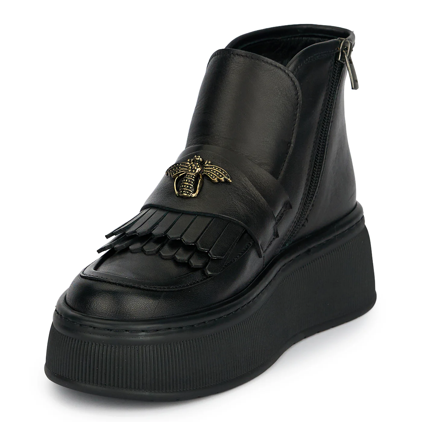 Ghete dama din piele naturala neagra cu accesoriu metalic 19160 - Image 3