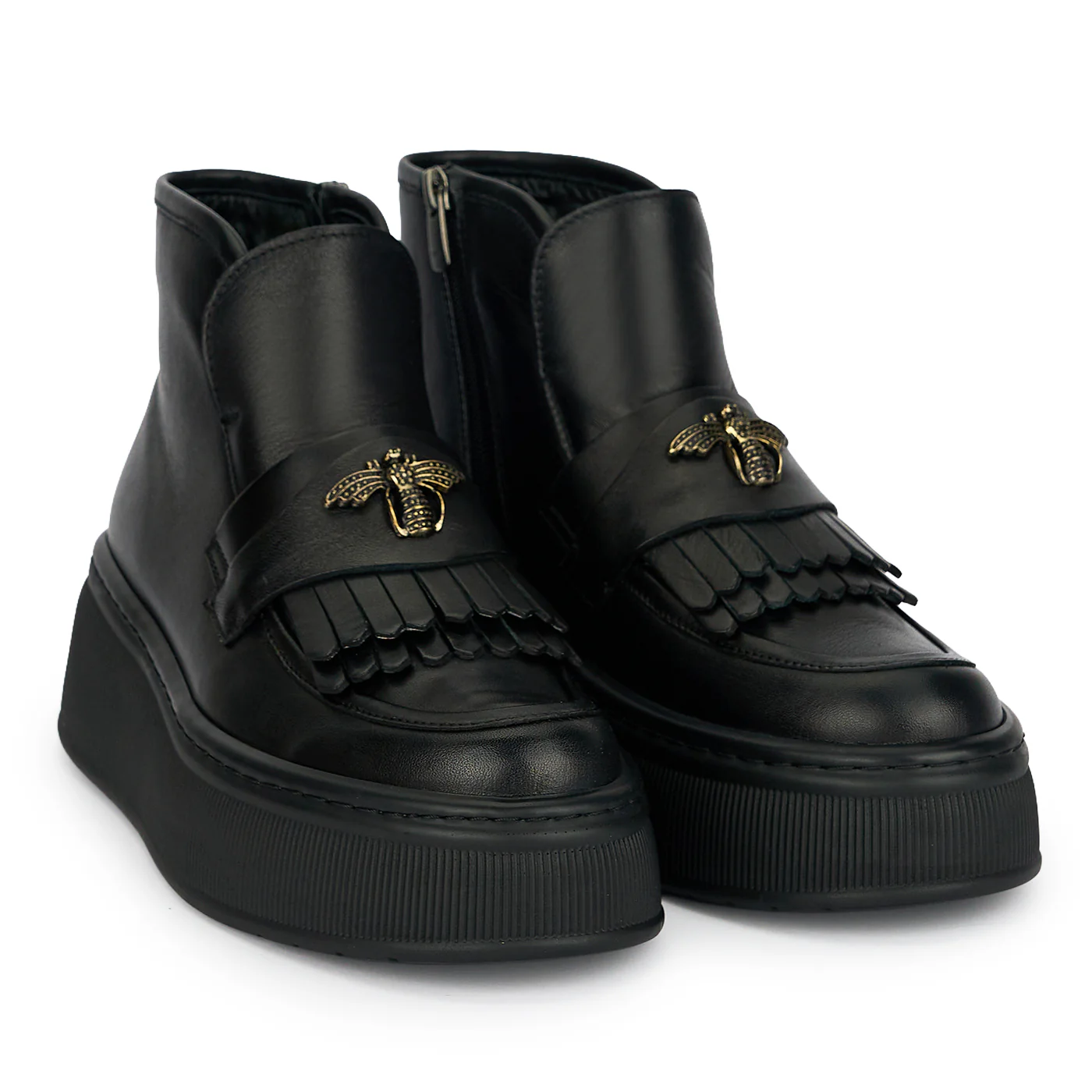 Ghete dama din piele naturala neagra cu accesoriu metalic 19160 - Image 4