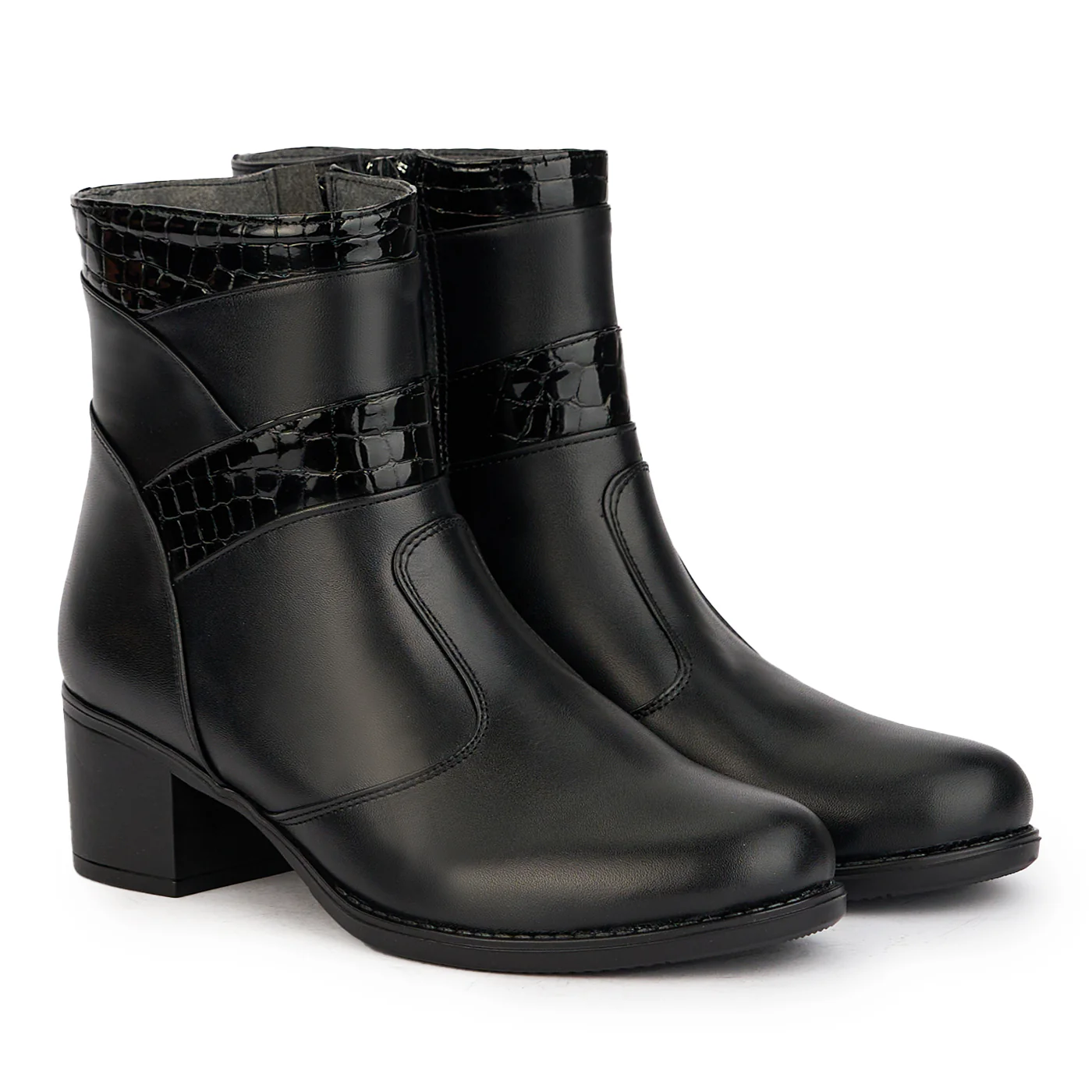Ghete dama din piele naturala neagra cu toc 5 cm 17280 - Image 4