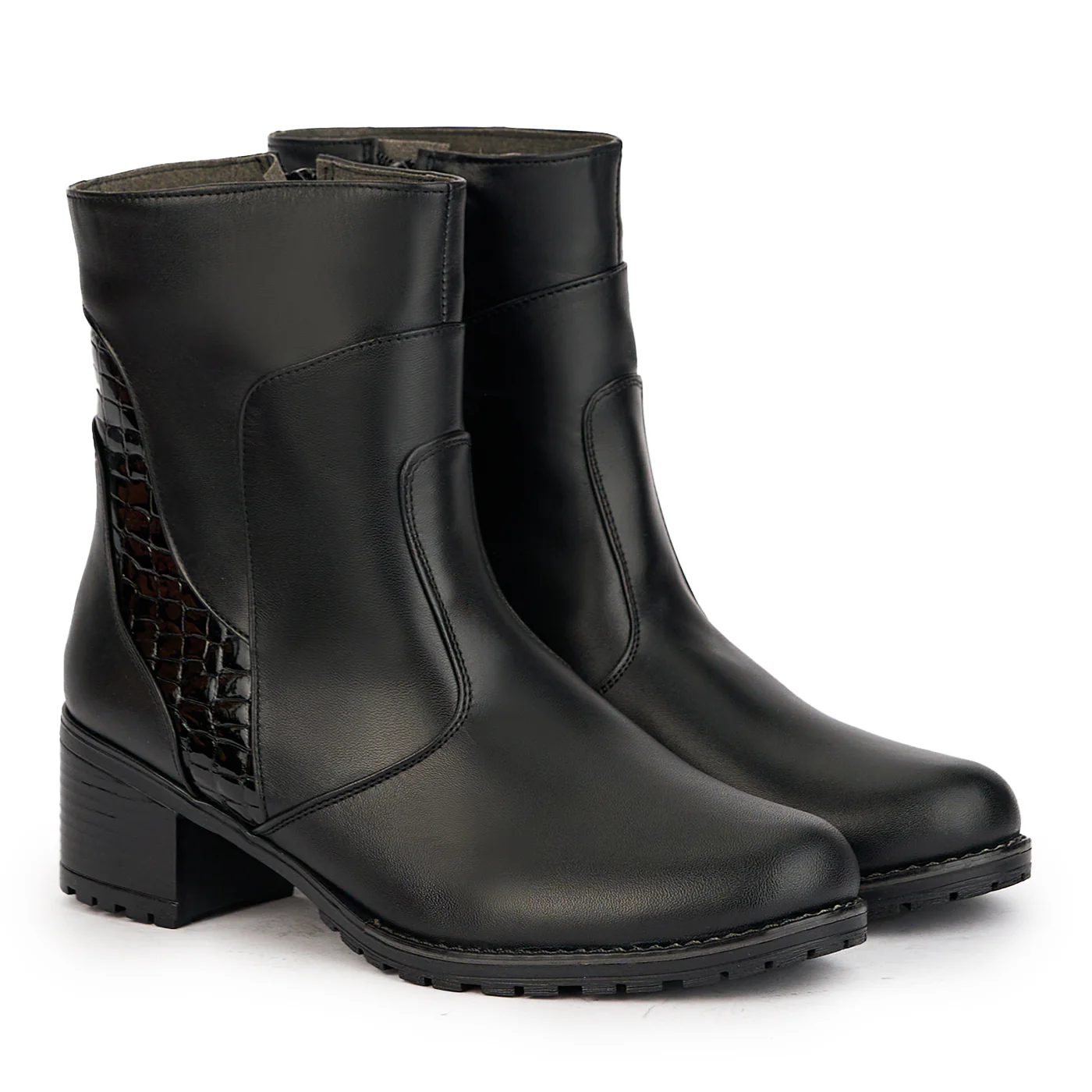 Ghete dama din piele naturala neagra cu toc 5 cm 17282 - Image 4