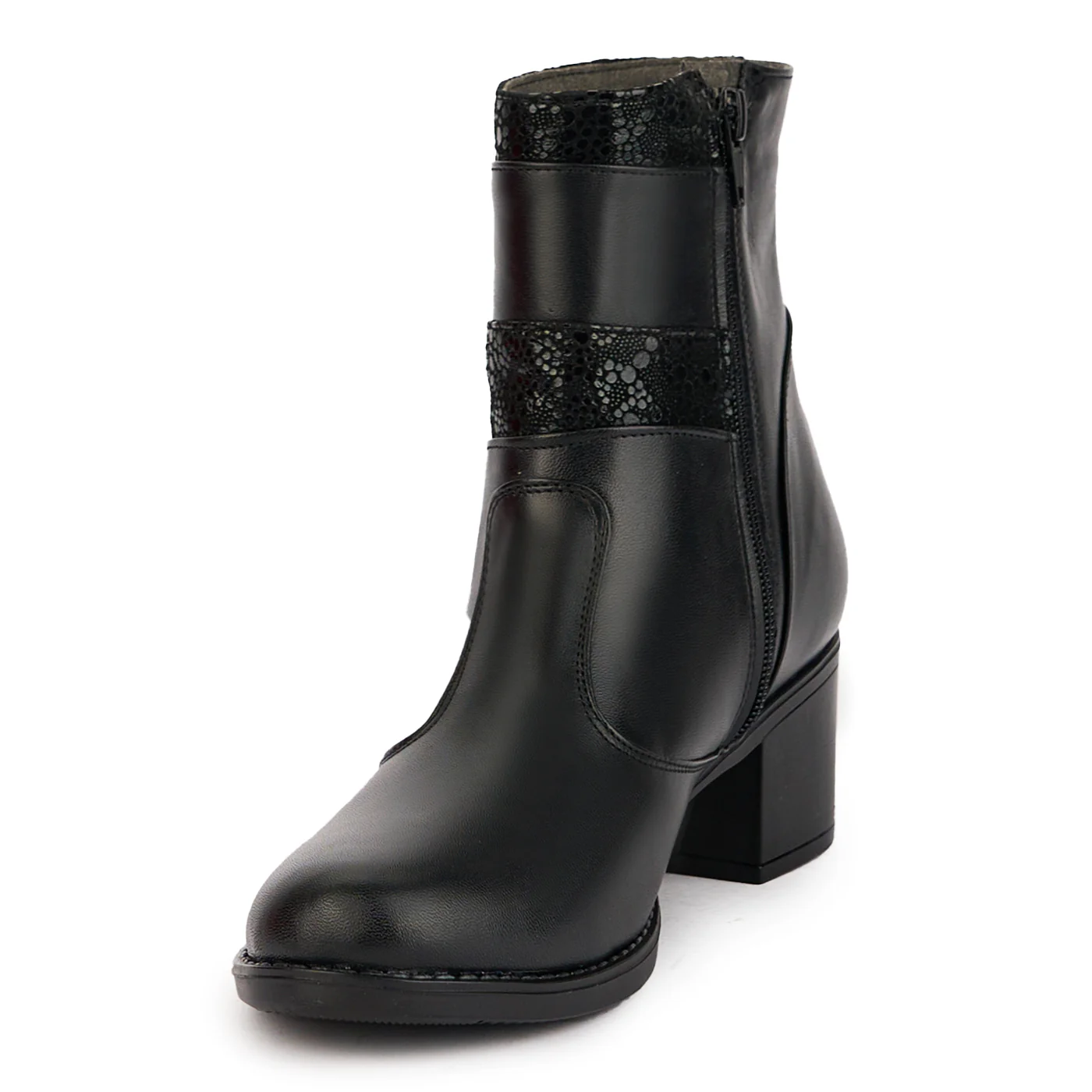 Ghete dama din piele naturala neagra cu toc 5 cm 17317 - Image 3