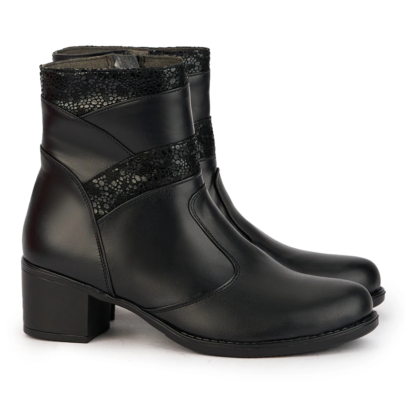 Ghete dama din piele naturala neagra cu toc 5 cm 17317 - Image 4