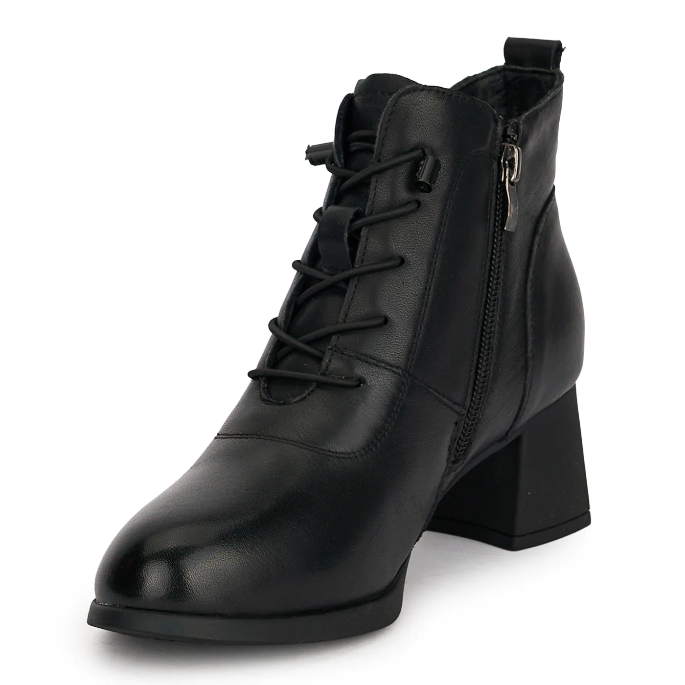 Ghete dama din piele naturala neagra cu toc gros 5 cm 18964 - Image 3