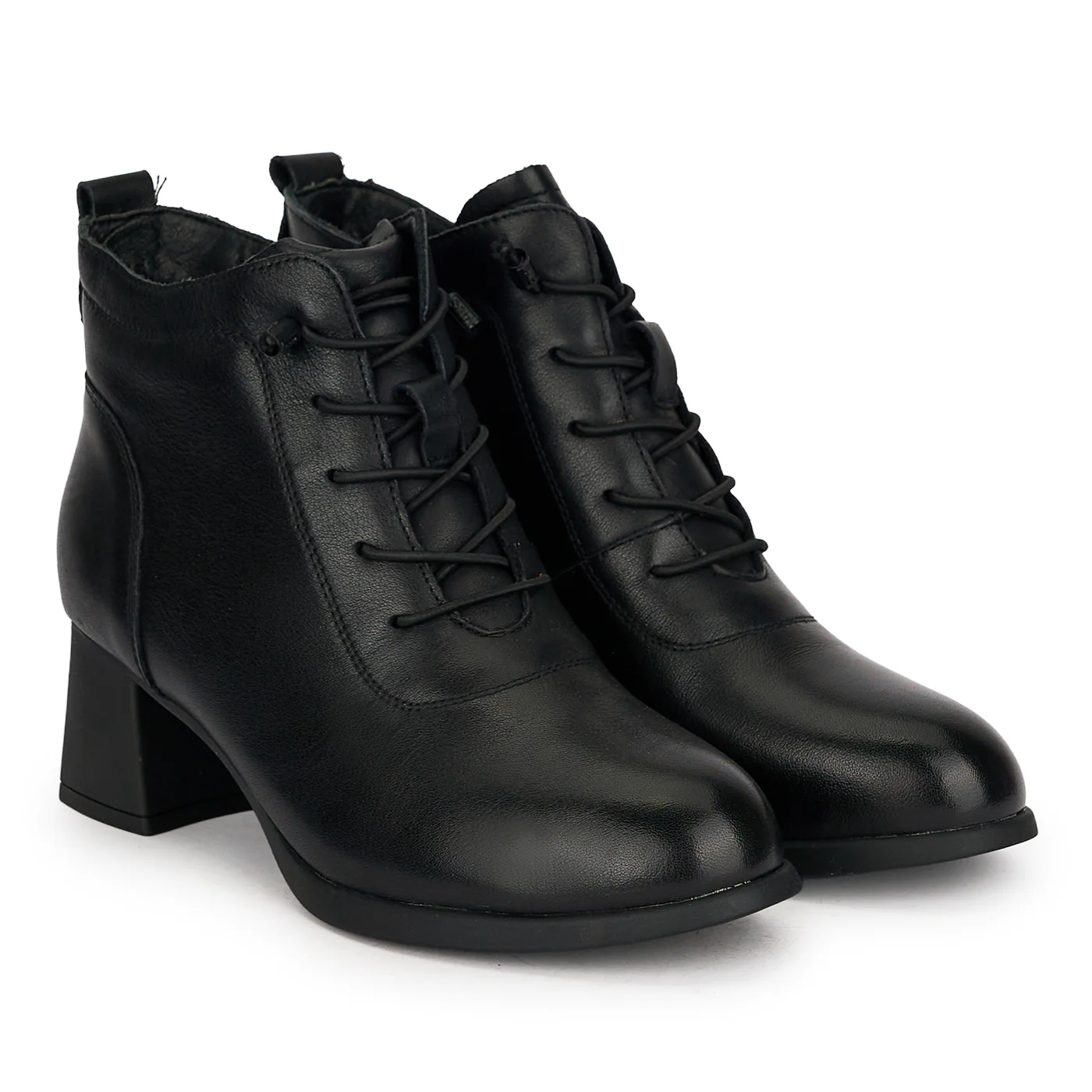 Ghete dama din piele naturala neagra cu toc gros 5 cm 18964 - Image 4
