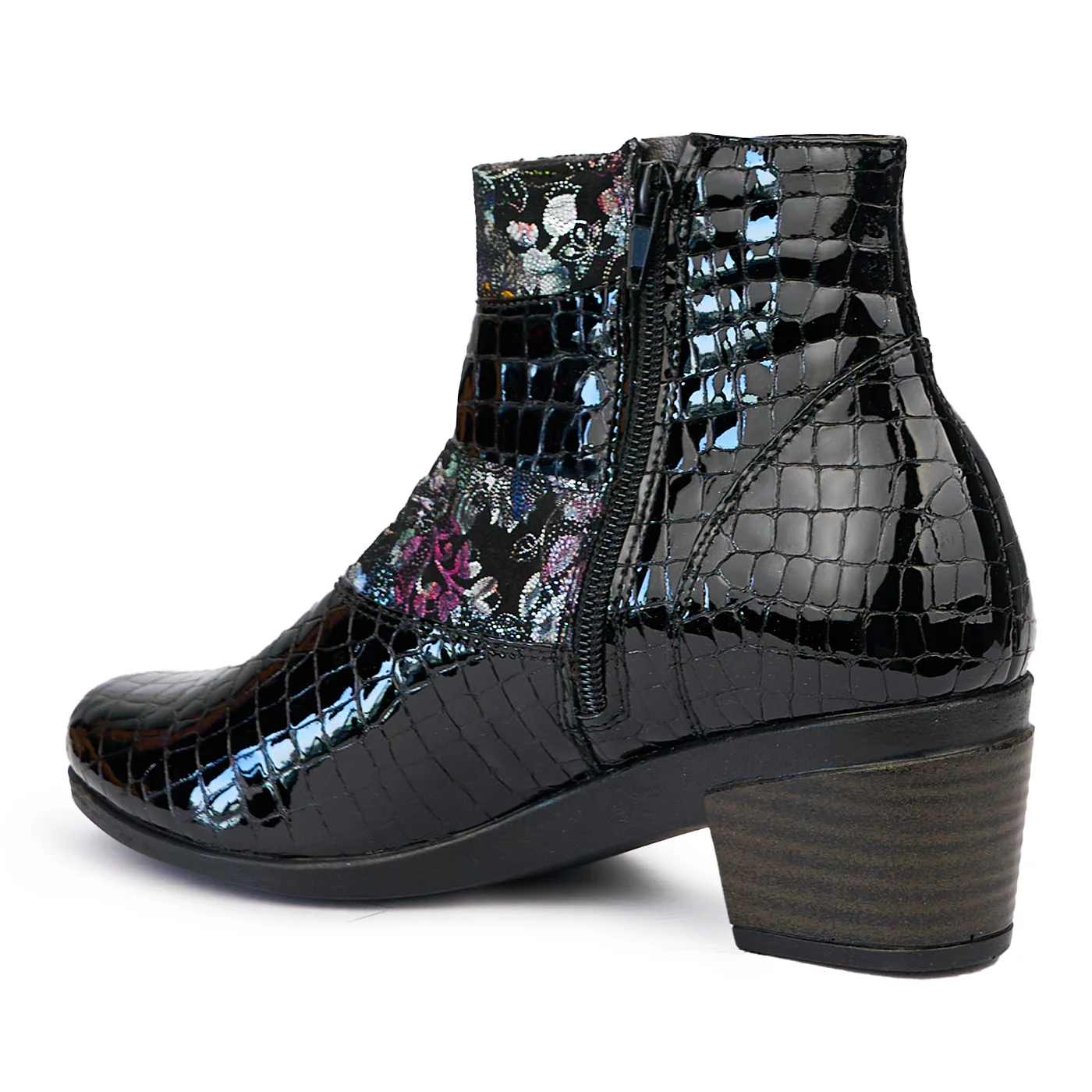 Ghete dama din piele naturala neagra cu toc gros 6 cm 14507 - Image 2