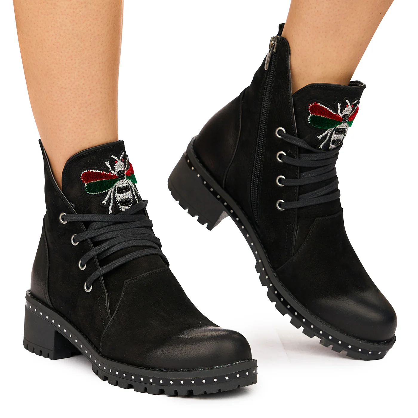 Ghete dama din piele naturala neagra 3898 - Image 2
