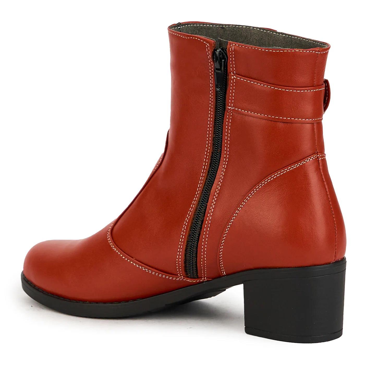 Ghete dama din piele naturala portocaliu-caramiziu cu toc 5.5 cm 17364 - Image 2