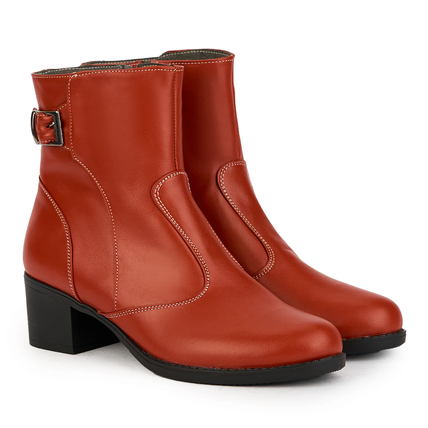 Ghete dama din piele naturala portocaliu-caramiziu cu toc 5.5 cm 17364 - Image 4