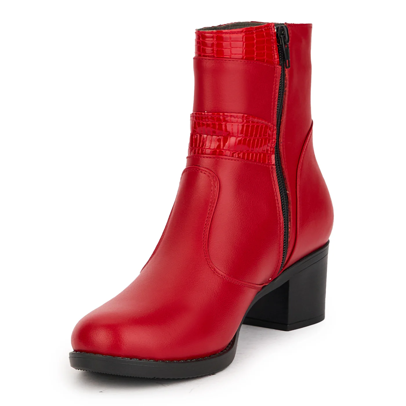 Ghete dama din piele naturala rosie cu toc 5 cm 17283 - Image 3