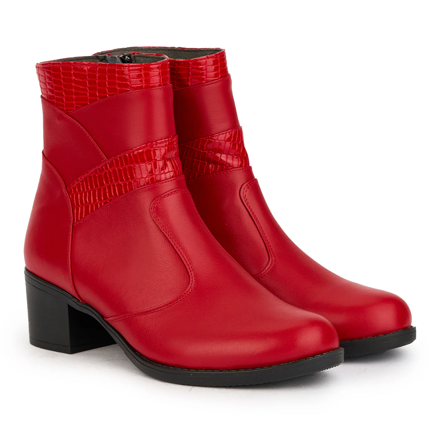 Ghete dama din piele naturala rosie cu toc 5 cm 17283 - Image 4