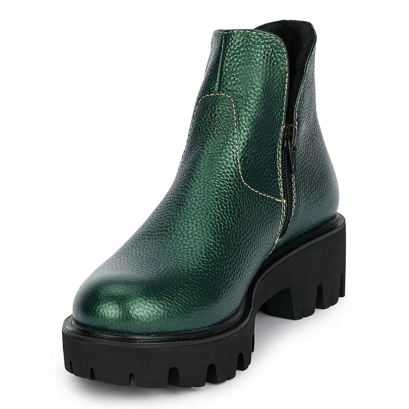Ghete dama din piele naturala verde sidef 19202 - Image 3