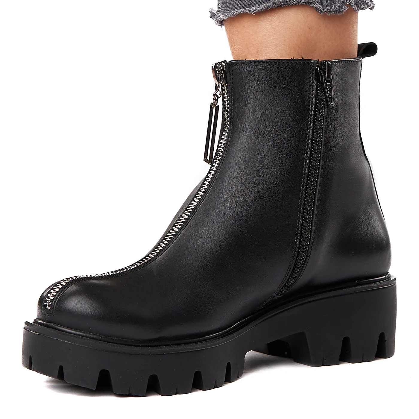 Ghete dama negre din piele naturala 3554 - Image 3
