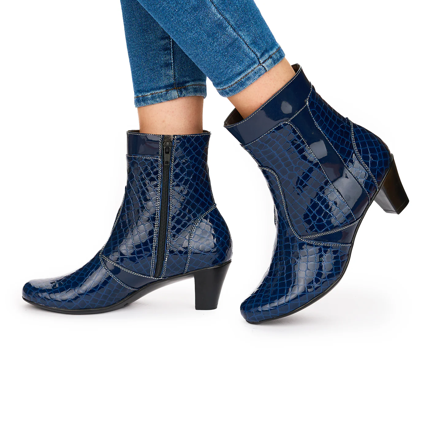 Ghete Dama Piele Albastre cu Toc 6 Cm Casual 10817 - Image 3