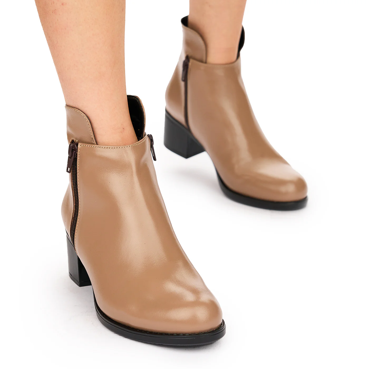 Ghete Dama Piele Bej cu Toc 5 Cm Elegante 10850 - Image 2