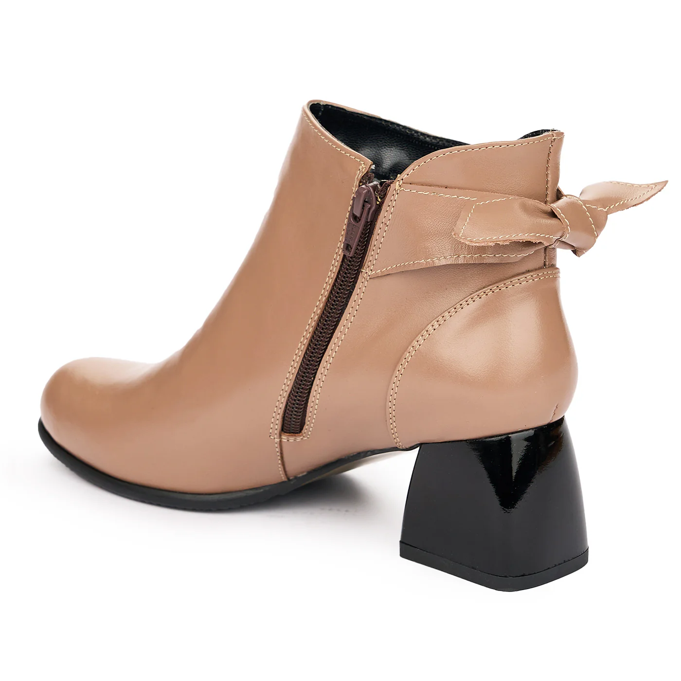 Ghete Dama Piele cu Toc Gros 6 Cm Elegante Bej 10959 - Image 2