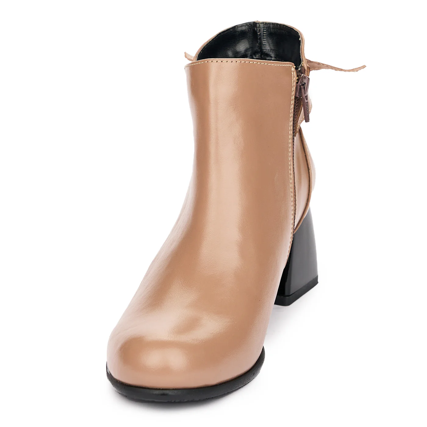 Ghete Dama Piele cu Toc Gros 6 Cm Elegante Bej 10959 - Image 3
