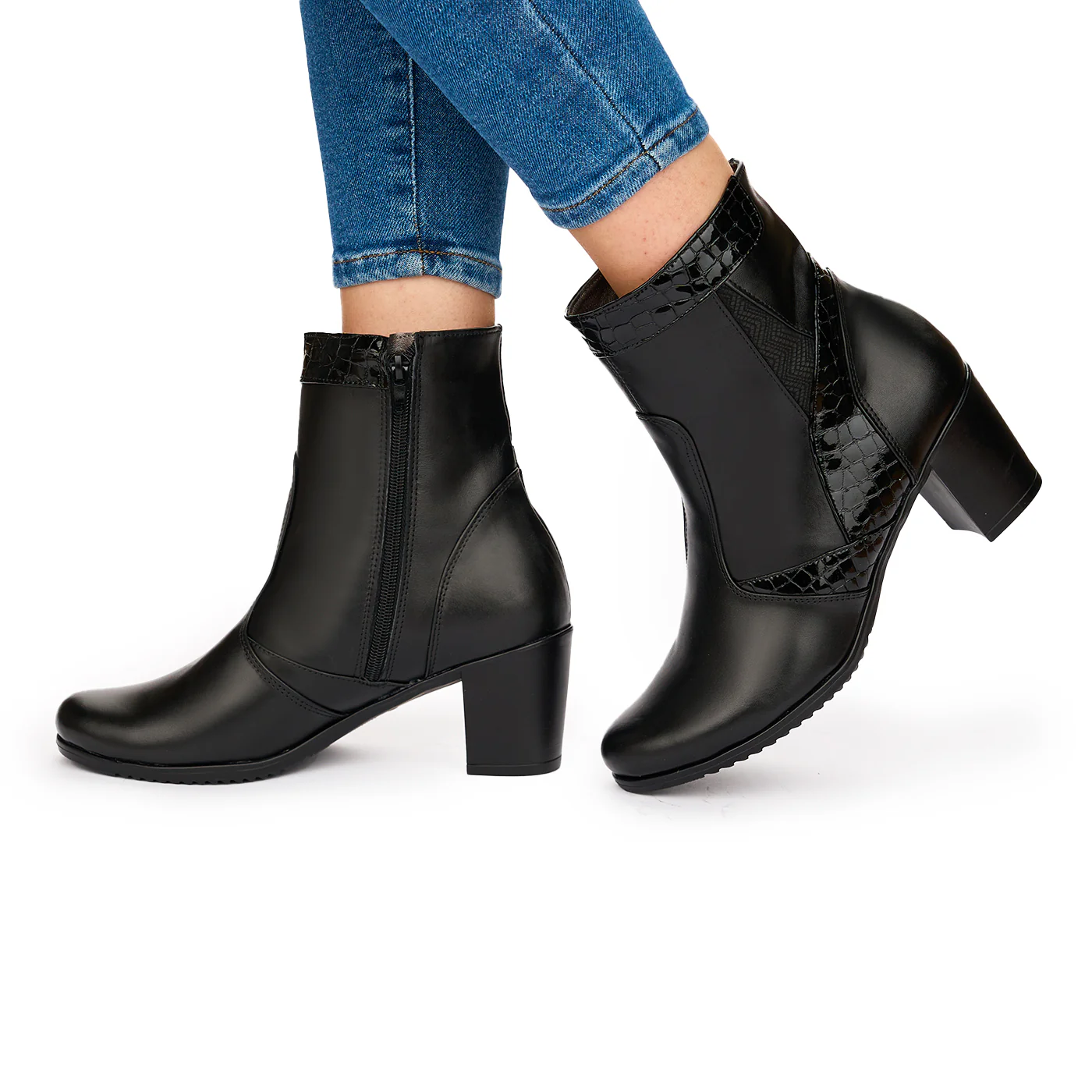 Ghete Dama Piele Naturala Negre cu Toc 7 Cm Casual 10820 - Image 3