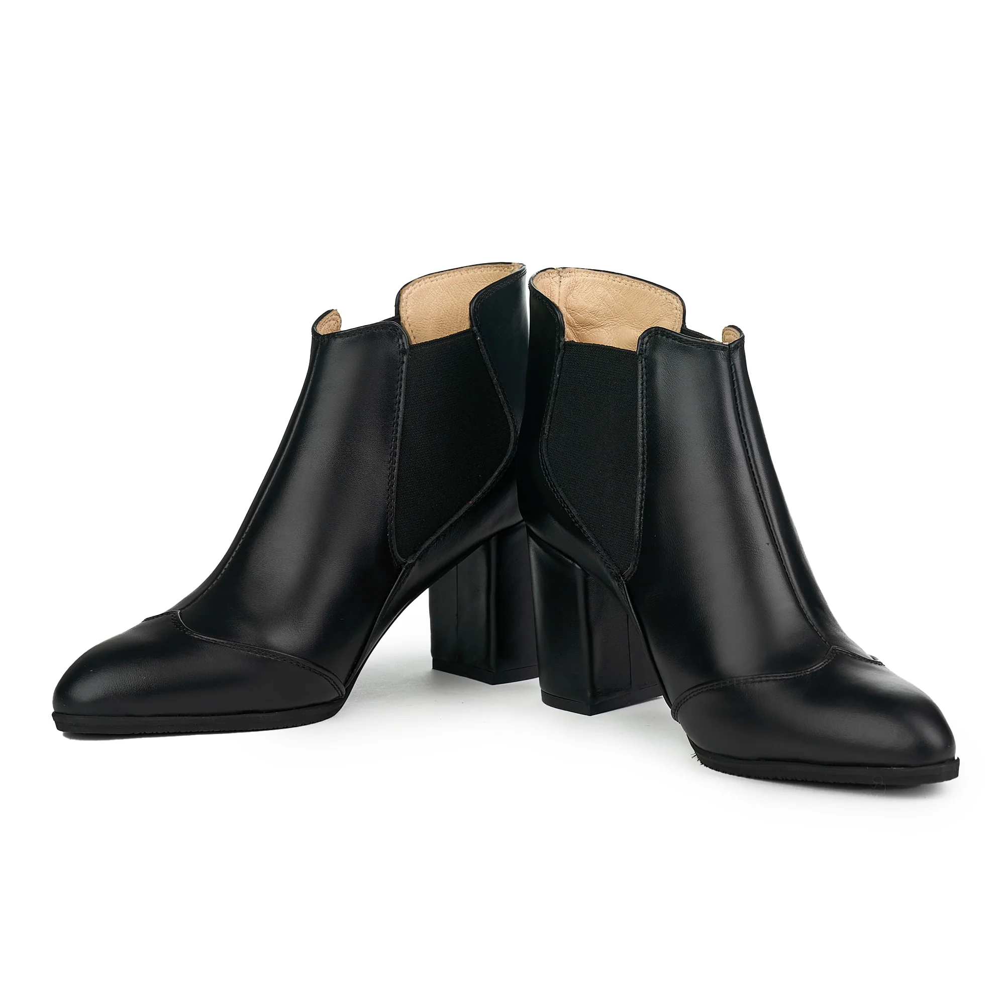 Ghete Dama Piele Toc 8 Cm Casual Negre 12085 - Image 2