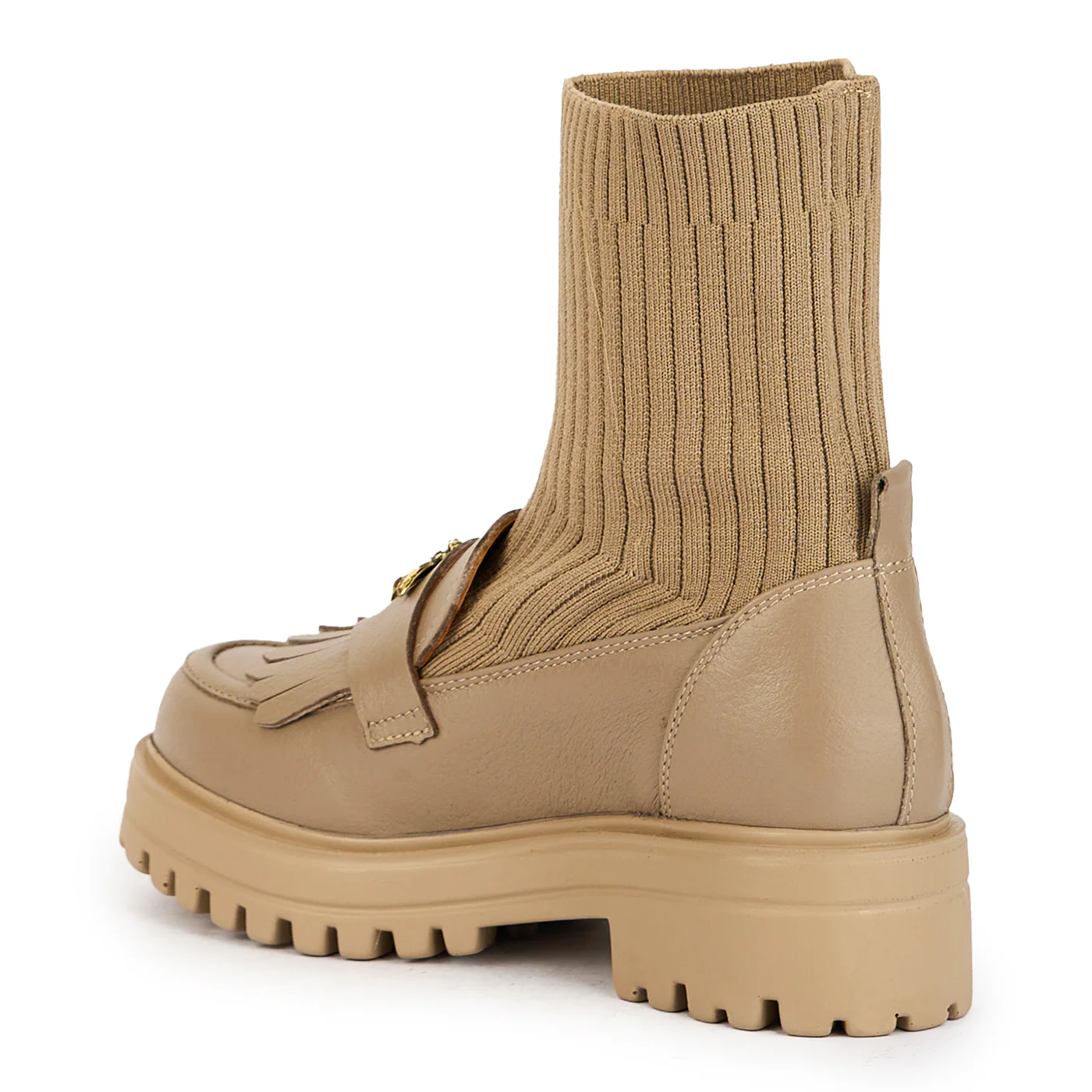 Ghete dama tip soseta din piele naturala bej cu accesoriu 17242 - Image 2
