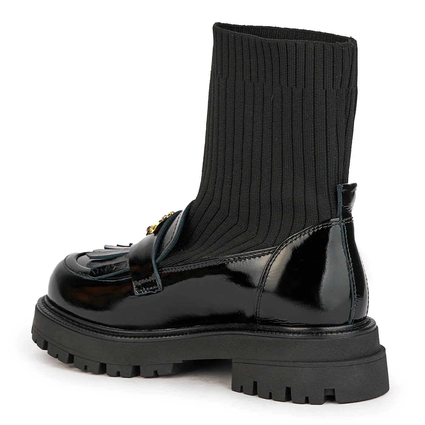 Ghete dama tip soseta din piele naturala neagra cu accesoriu 17213 - Image 2