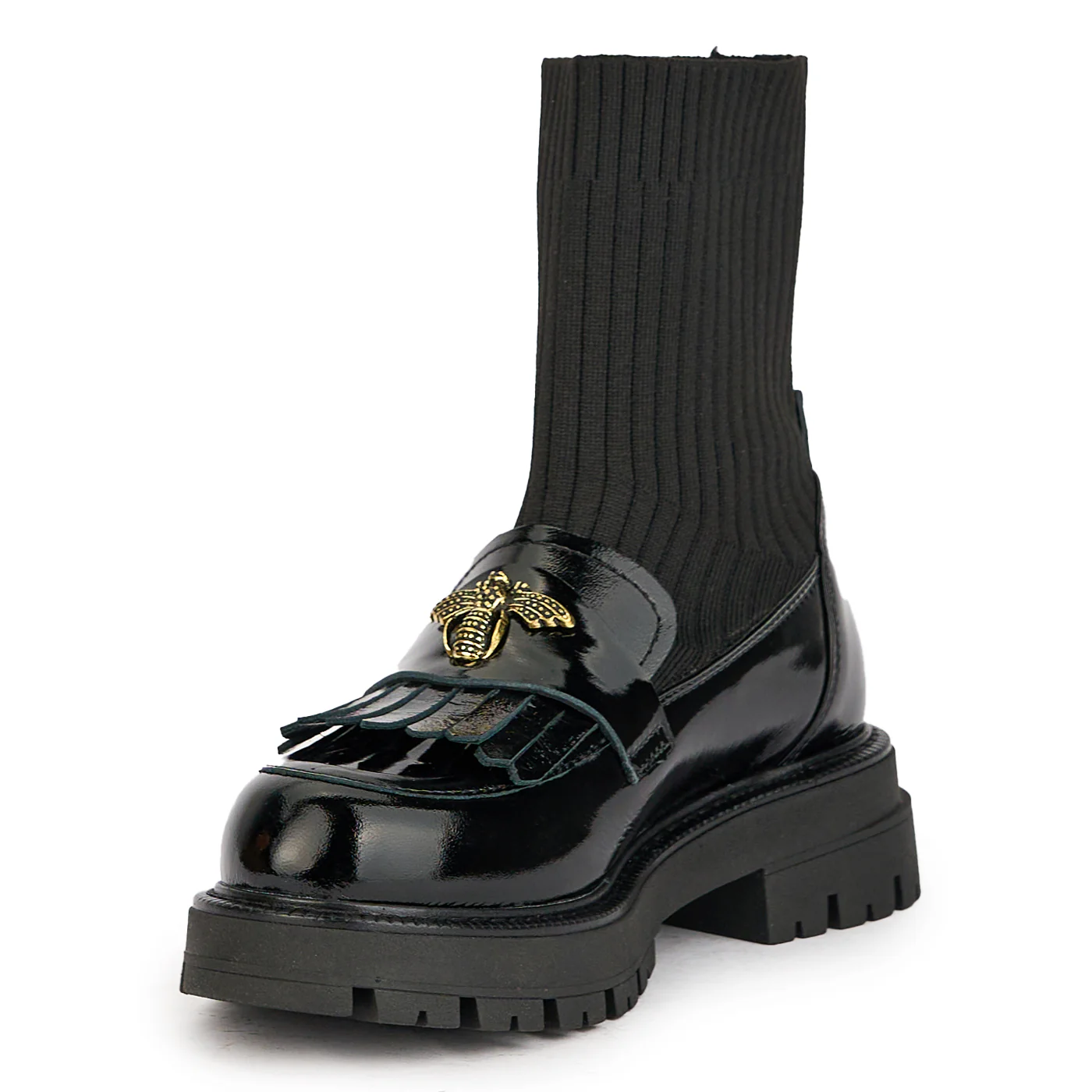 Ghete dama tip soseta din piele naturala neagra cu accesoriu 17213 - Image 3