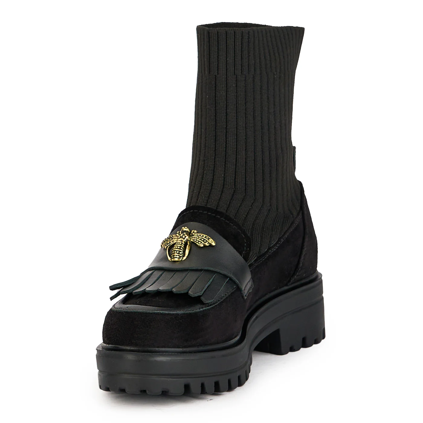 Ghete dama tip soseta din piele naturala neagra cu accesoriu 17241 - Image 3