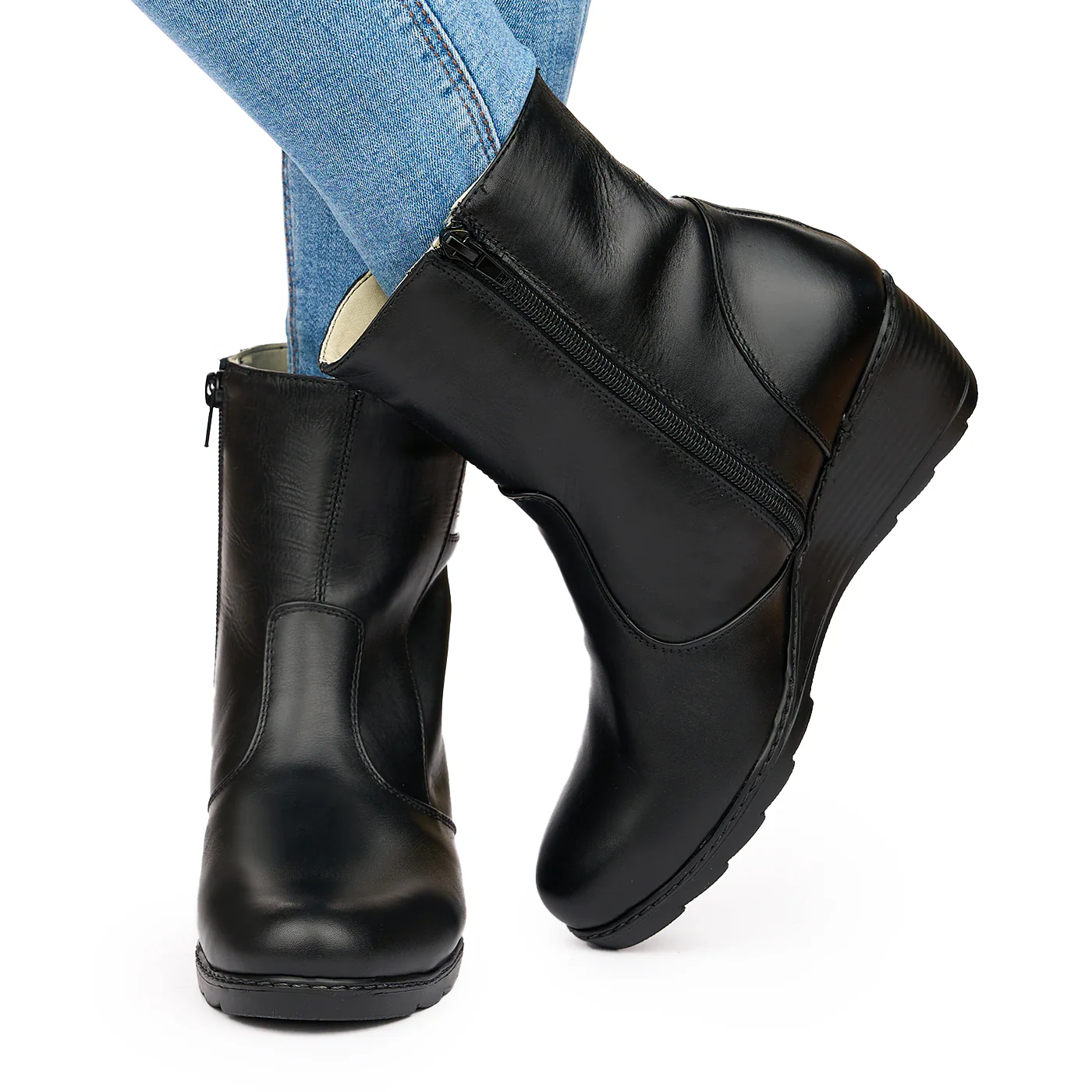 Ghete din piele naturala neagra 3810 - Image 3