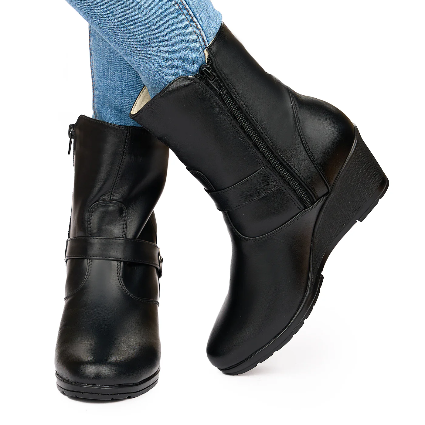 Ghete din piele naturala neagra 3811 - Image 3