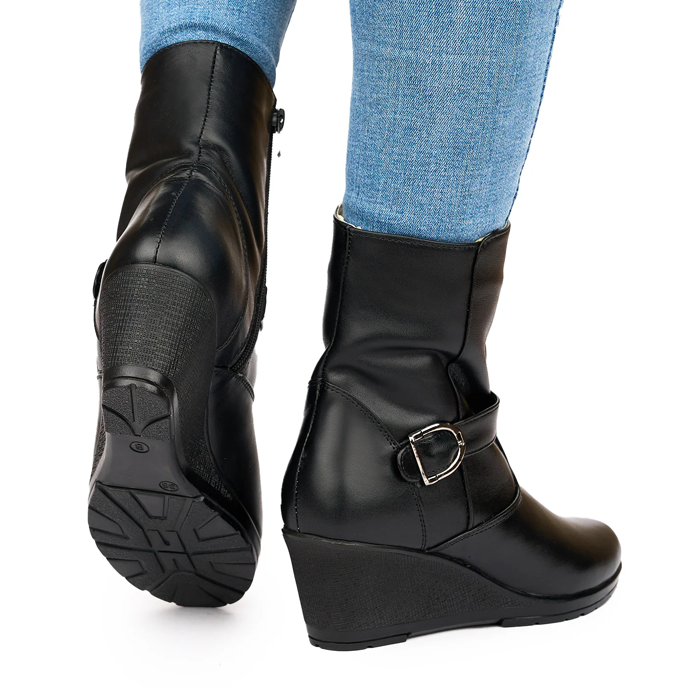 Ghete din piele naturala neagra 3811 - Image 4