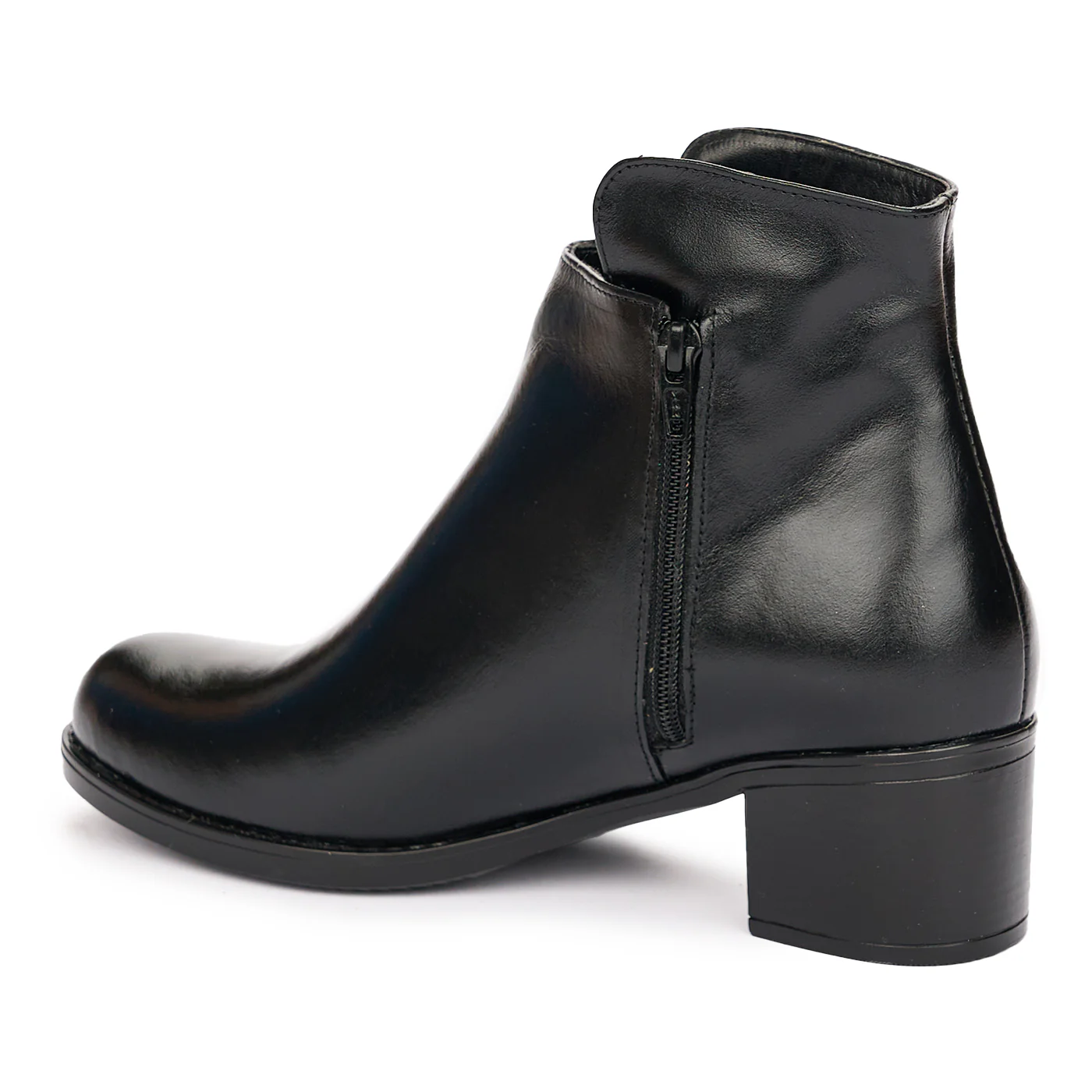 Ghete Negre cu Toc Gros din Piele naturala Elegante 10864 - Image 2