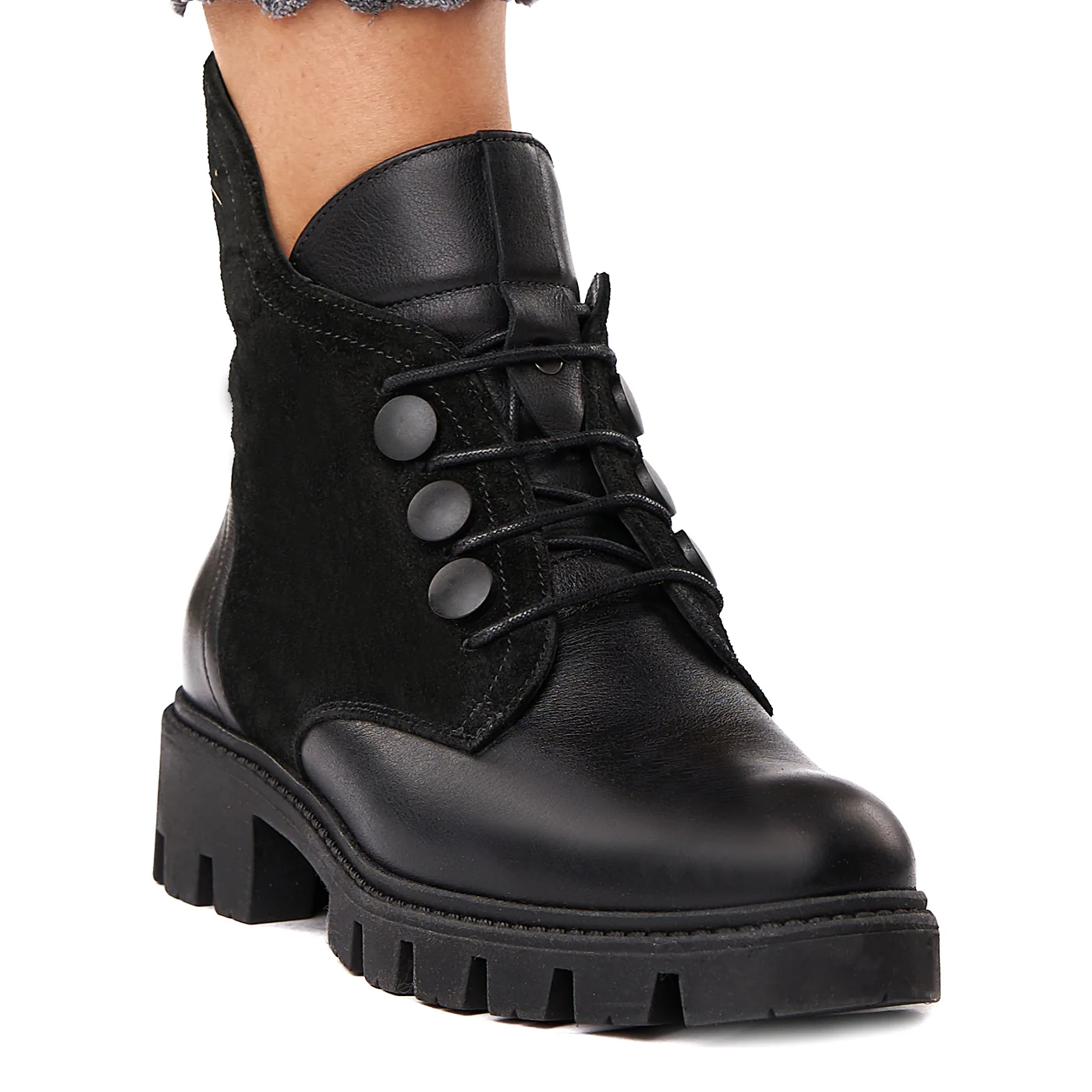Ghete Negre Simple Dama din Piele Naturala 3566 - Image 2