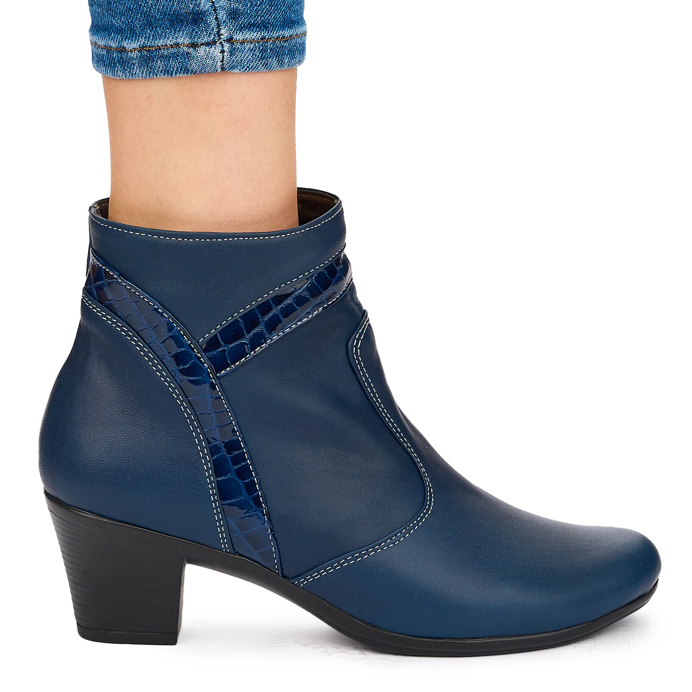 Ghete Piele Bleumarin Dama Toc 6 Cm Casual 10761