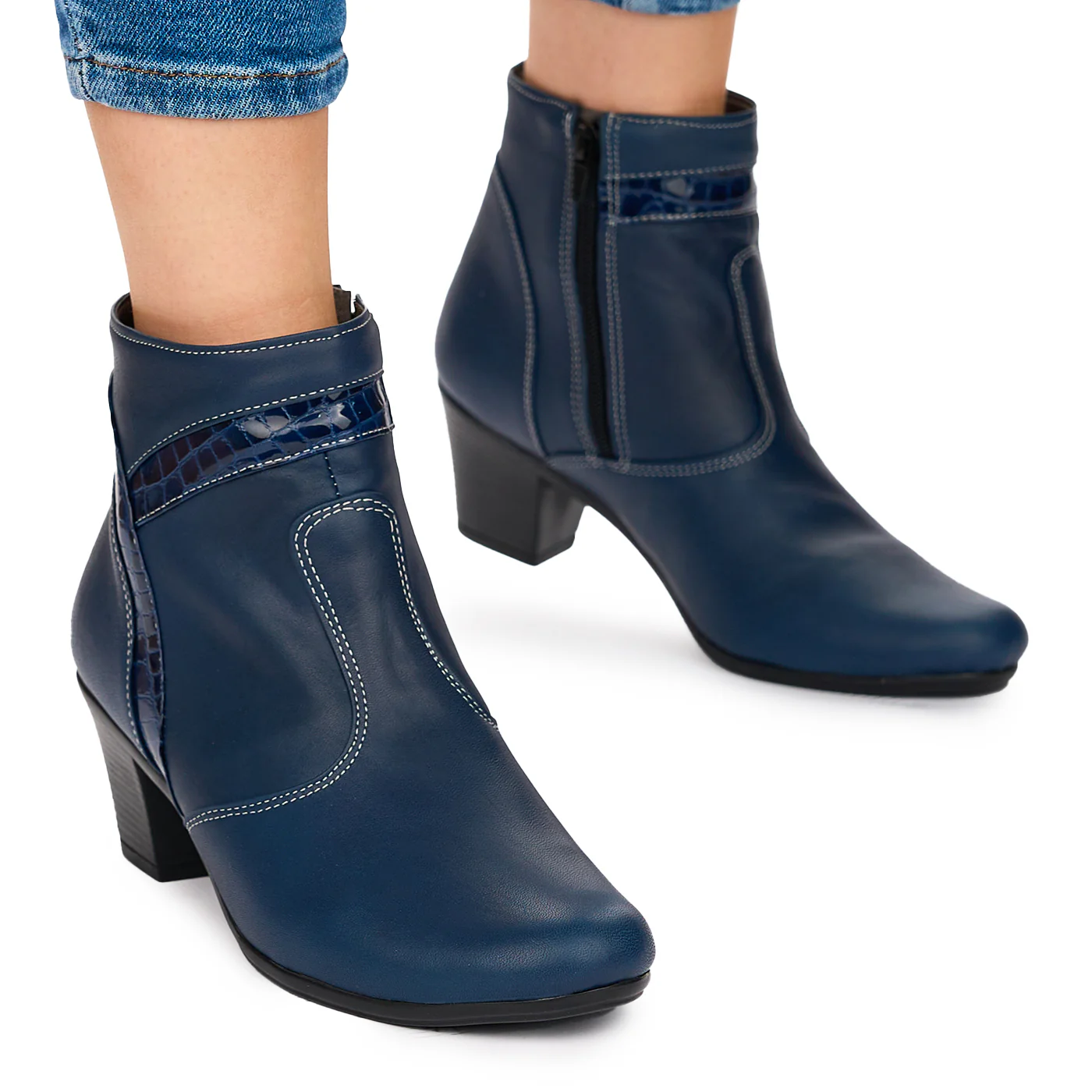 Ghete Piele Bleumarin Dama Toc 6 Cm Casual 10761 - Image 2