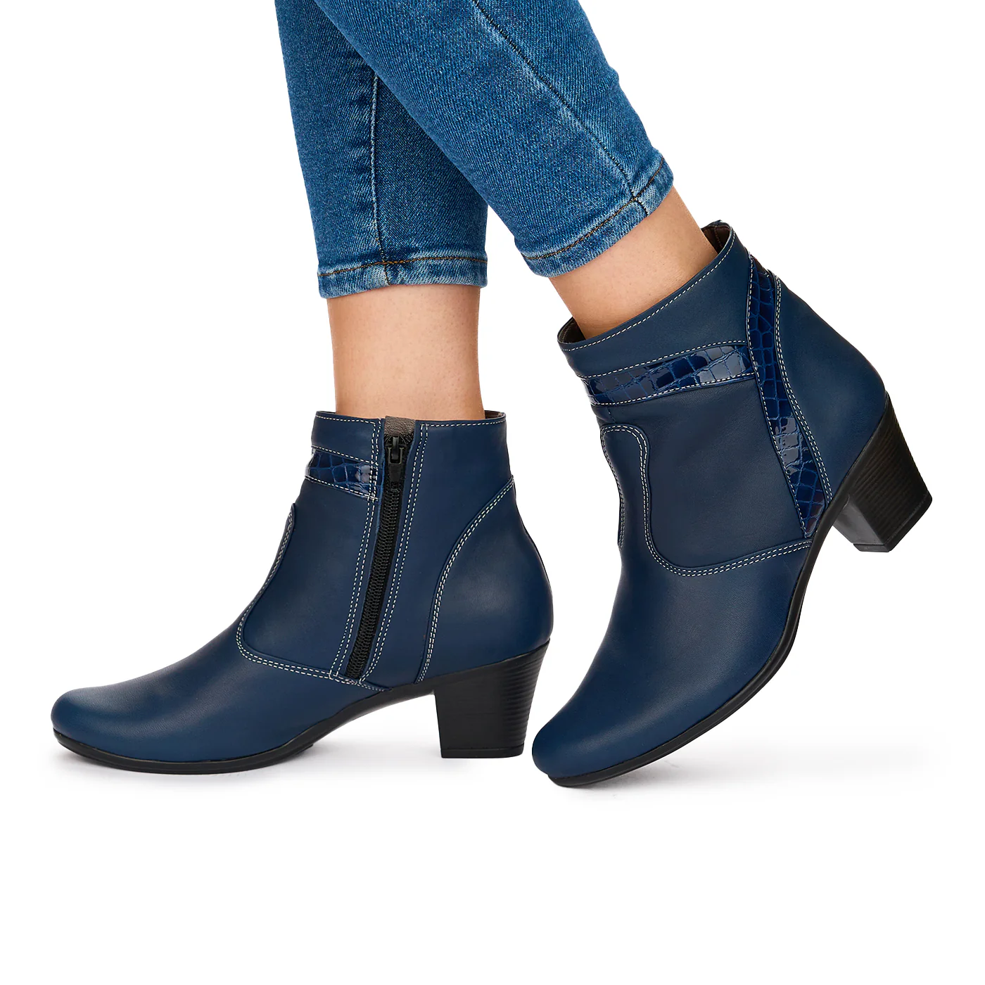 Ghete Piele Bleumarin Dama Toc 6 Cm Casual 10761 - Image 3