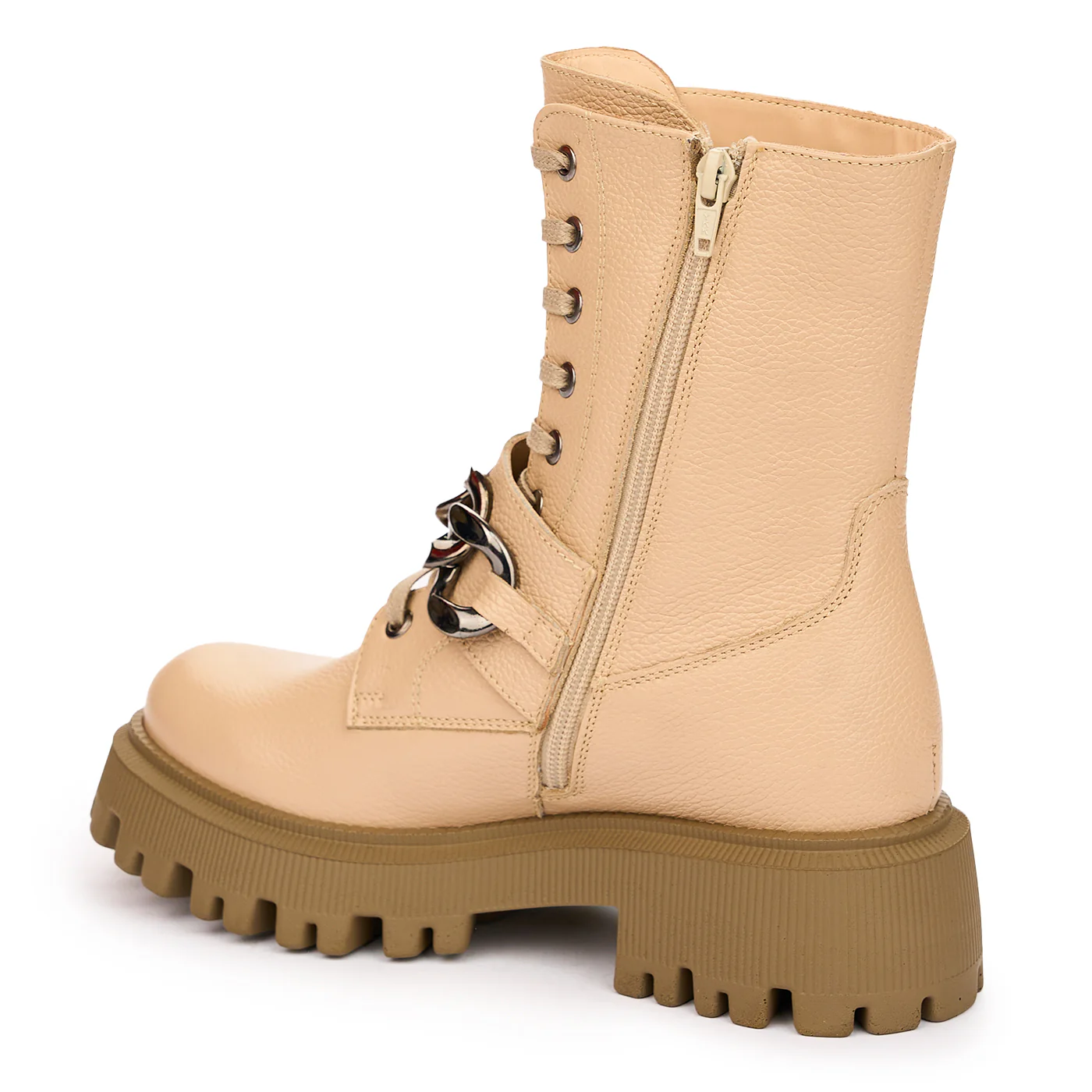 Ghete Piele Dama Bej cu Siret Casual 12320 - Image 2