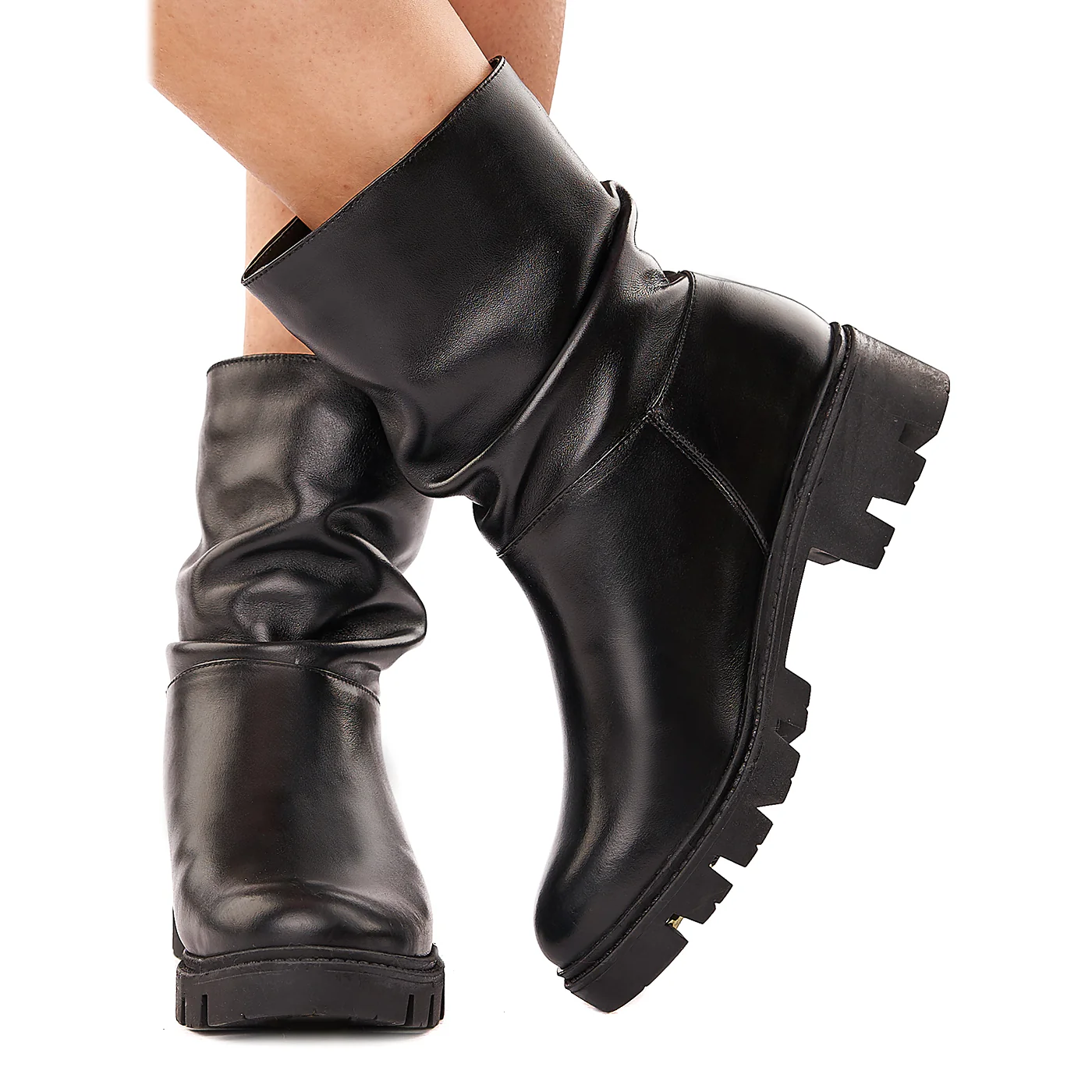 Cizme scurte din Piele Naturala Neagra 3443 - Image 3