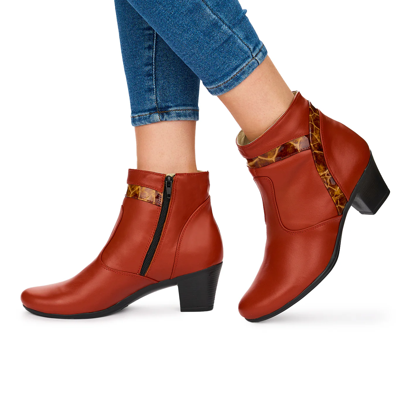 Ghete Portocalii Casual din Piele Naturala Toc 6 Cm 10641 - Image 3