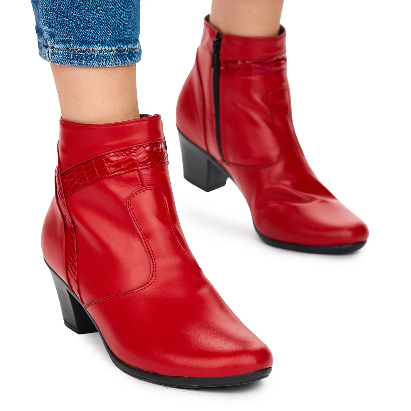 Ghete Rosii cu Toc 6 Cm Casual din Piele Naturala 10638 - Image 2