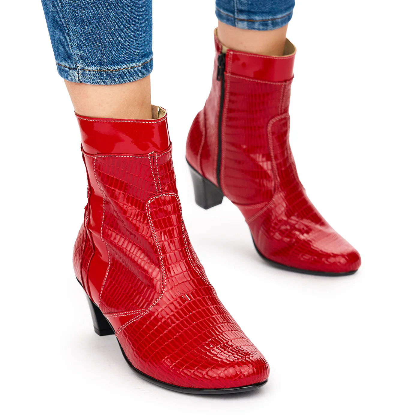 Ghete Rosii Dama din Piele Naturala cu Toc 6 Cm Casual 10818 - Image 2
