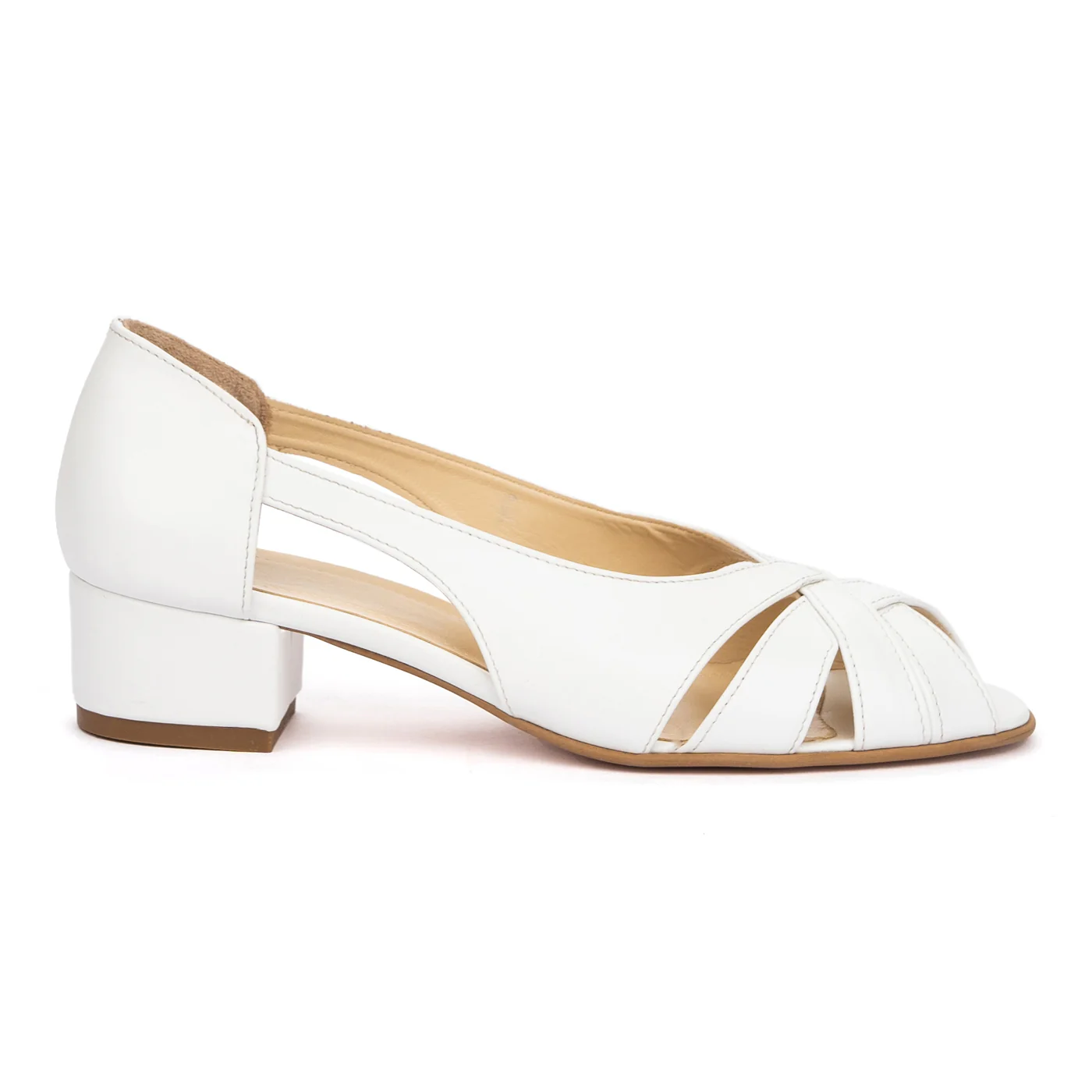 Pantofi Alb cu Toc Mic Eleganti din Piele Naturala 8649