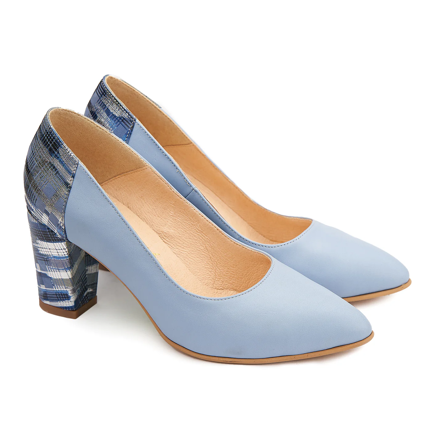 Pantofi Albastri cu Toc Gros 8 Cm din Piele Naturala 4087