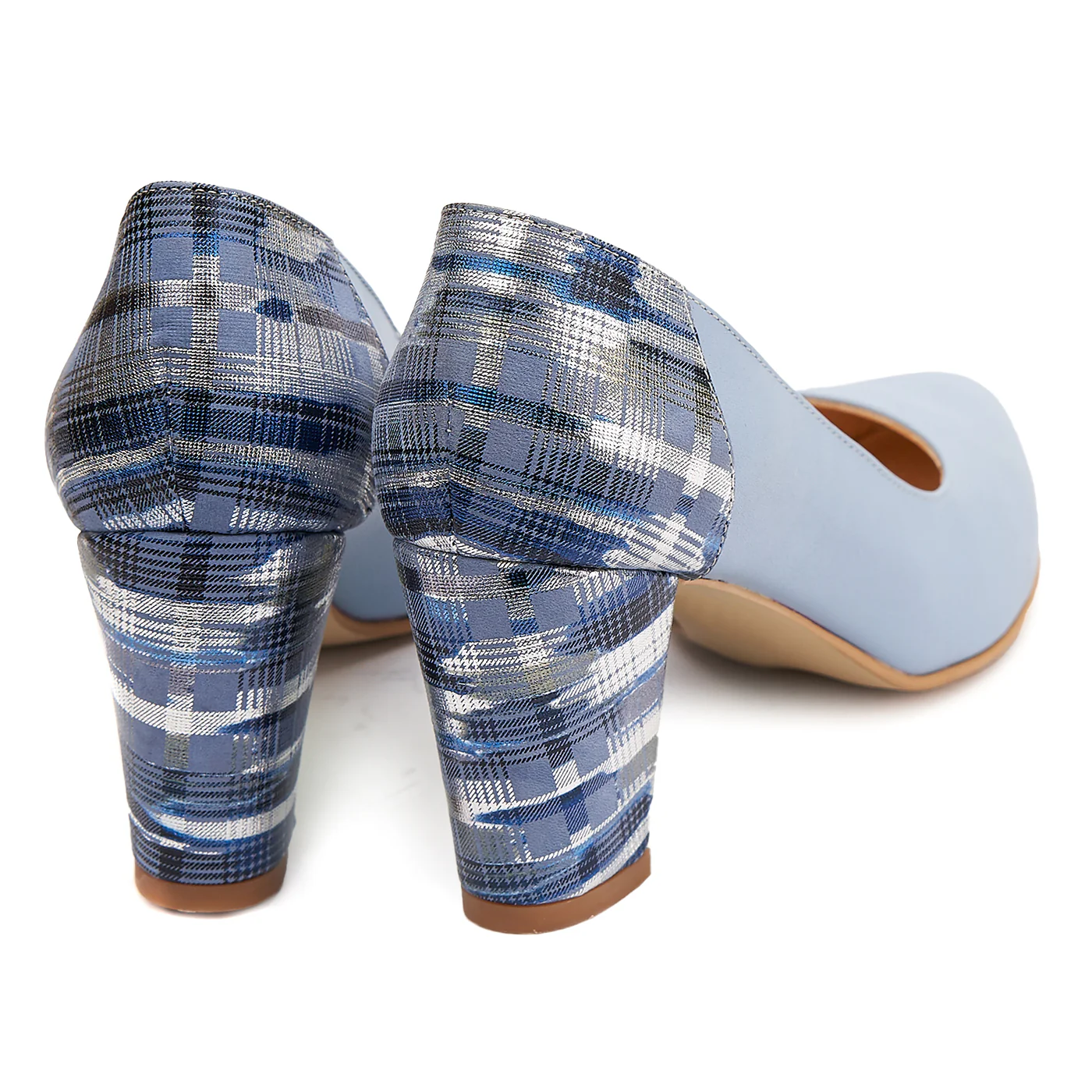 Pantofi Albastri cu Toc Gros 8 Cm din Piele Naturala 4087 - Image 2