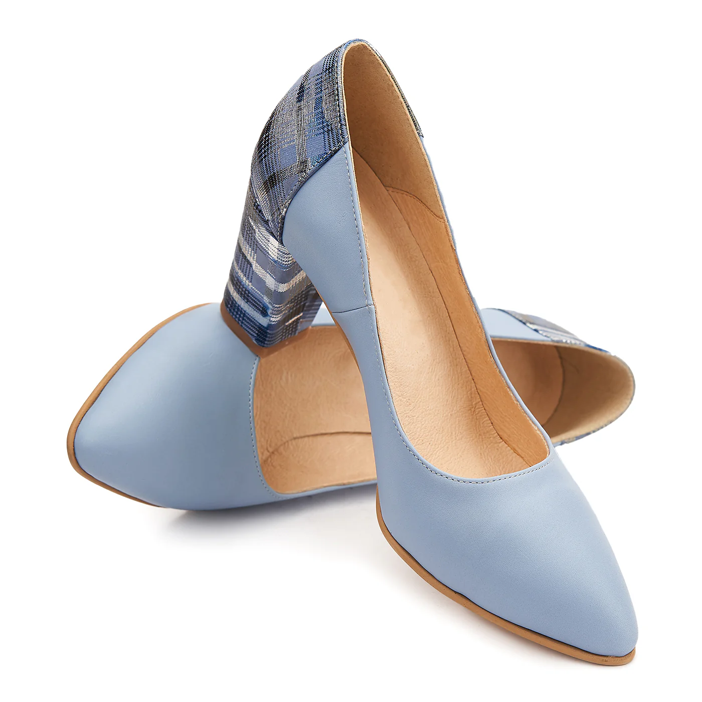 Pantofi Albastri cu Toc Gros 8 Cm din Piele Naturala 4087 - Image 5