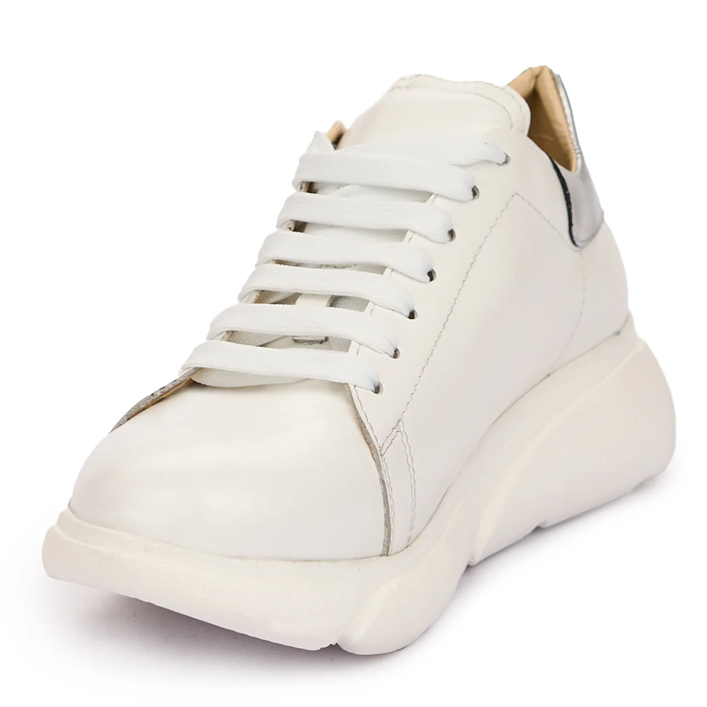 Pantofi Albi Piele Dama Casual cu Siret 10026 - Image 4