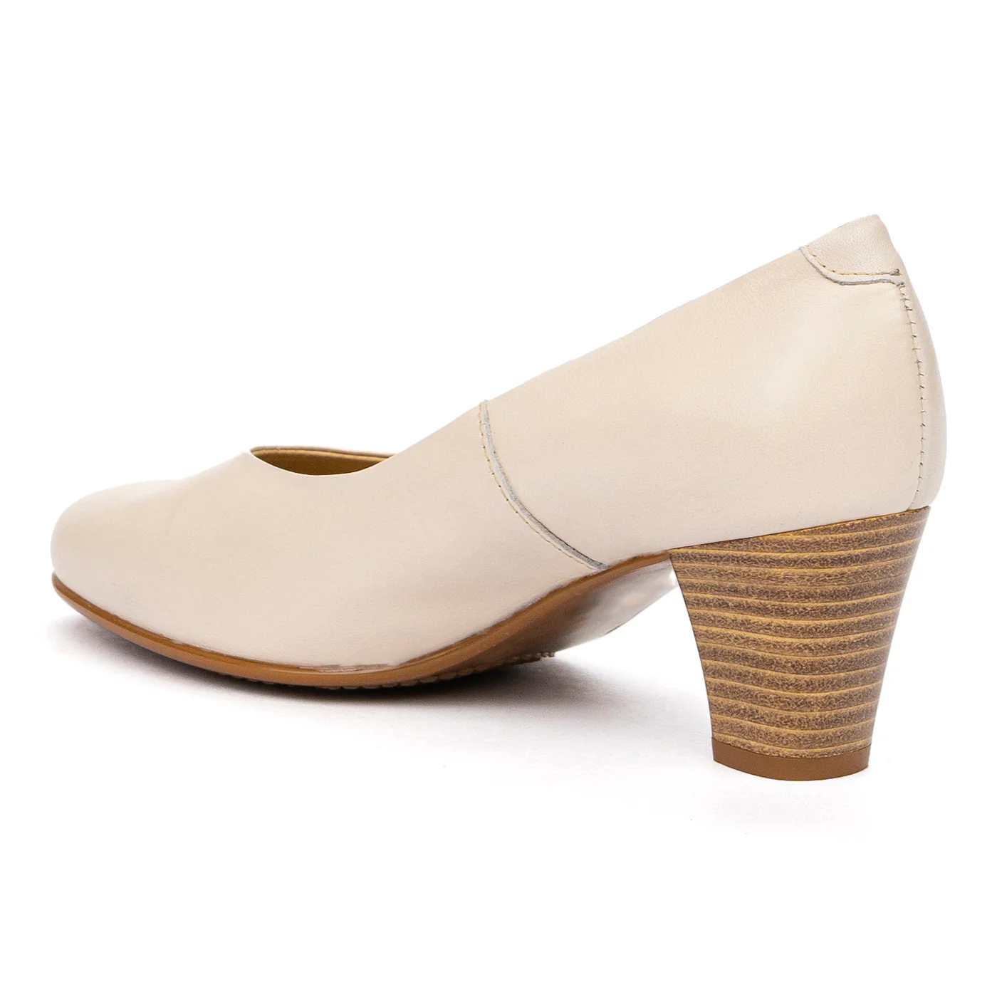 Pantofi Bej cu Toc Gros 6 Cm din Piele Naturala 9935 - Image 3