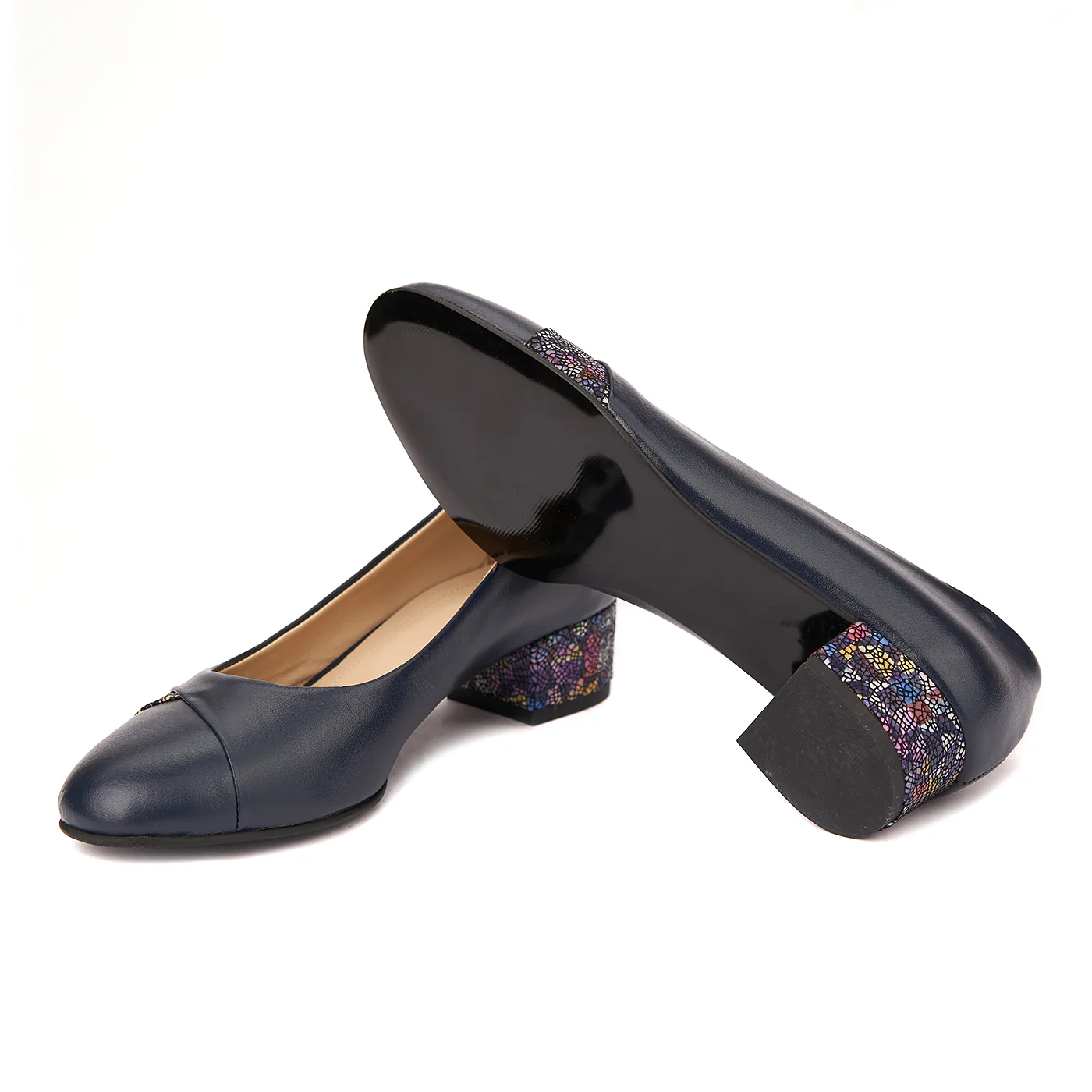 Pantofi bleumarin cu toc mic din piele naturala 4495 - Image 3