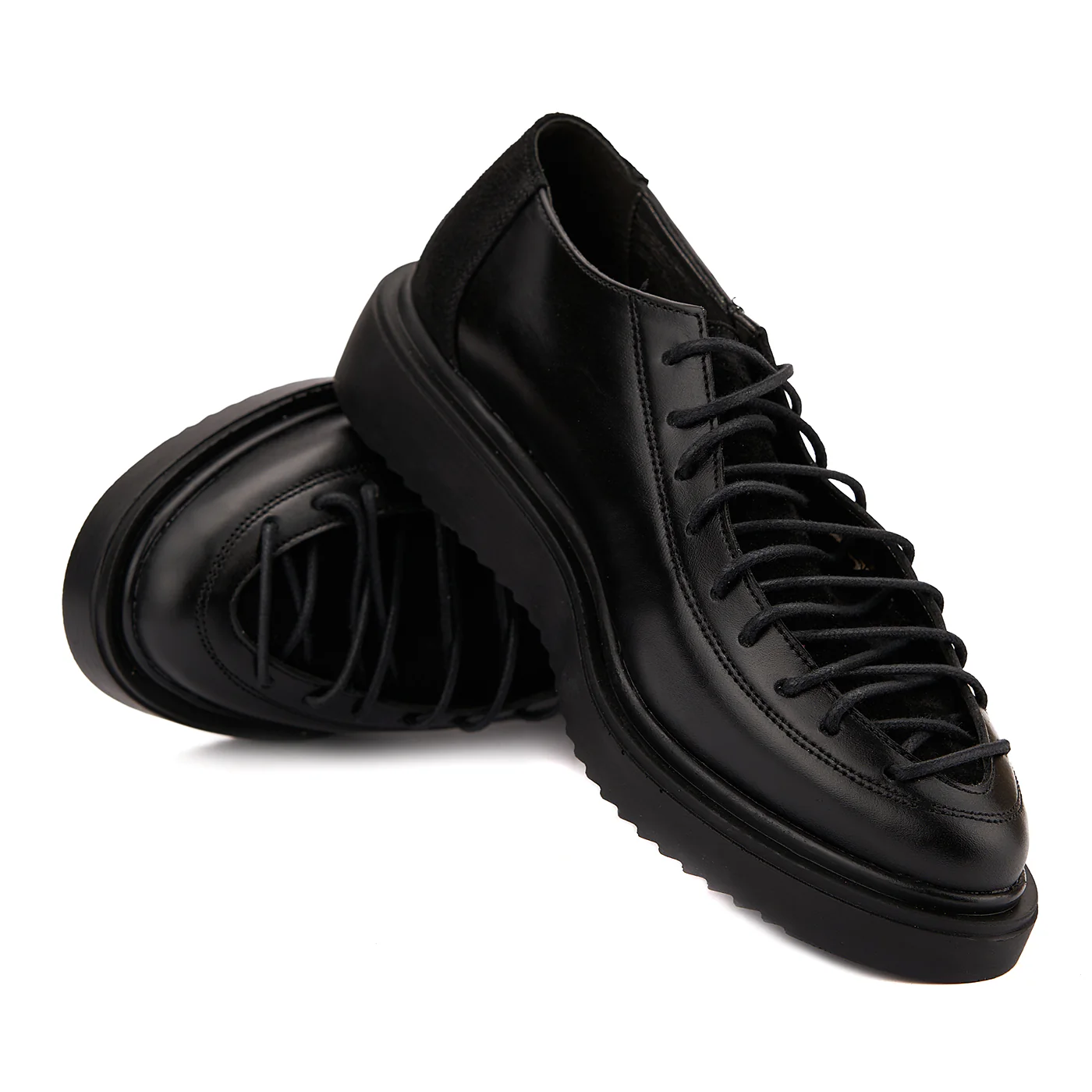 Pantofi Casual cu Siret pana in Varf din Piele Naturala Neagra 1444 - Image 4